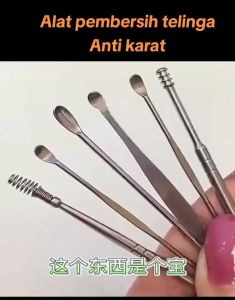 ALAT PEMBERSIH TELINGA COTTON BUD KOREK KUPING STAINLESS STELL 5 PCS