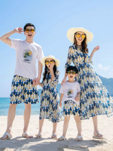 ชุดครอบครัวชายหาดกางเกงกระโปรงชุดเดรสโบฮีเมียนถ่ายรูปในวันหยุดพักผ่อนริมทะเลสำหรับครอบครัวสามคนสี่คนฤดูร้อน2022
