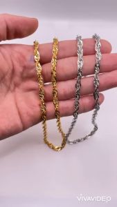 Dây chuyền xoắn titan Vòng cổ titan xoắn lá màu 18k và vàng trắng dày 4 li TRANGSUCMOILUATUOI.RIN