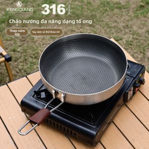RONGCHUAN | Chảo Xào Inox Có Tay Cầm Dễ Tháo Lắp Dùng Ngoài Trời
