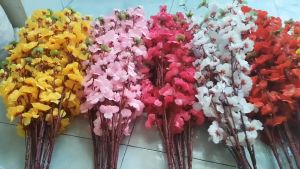 sỉ 100 Cành mai cành đào giả dài 1m trang trí Tết  nhiều màu giá tận xưởng