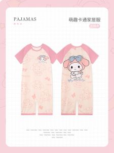 Summer Princess Style Pure Cotton Sleepwear for Girls Short Sleeve Romper Home Clothes Anti-Kick Cartoon Meileti Kids Pyjamas