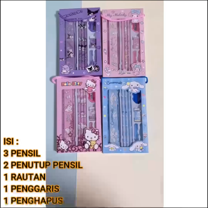 Alat Tulis Anak Set Box 8 in 1 Motif Karakter Sanrio Labubu Capybara Stationary Set Perlengkapan Sekolah