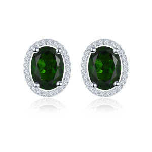 8x6mm Chrome Diopside & 925 Silver Stud Earrings: A Vintage Fine Jewelry Treasure