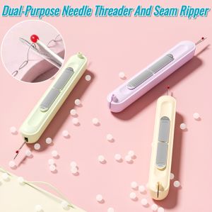 2pcs Dual-Purpose Needle Threader And Seam Ripper Hand Sewing Remover Sewing Rippers 2 In 1 Plastic Handle Craft Thread Cutter