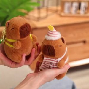 12cm Creative Capybara Small Pendant With Pikachu Hat Stuffed Animal Capybara Hold Bread Boba Milk Tea Plush Toy Cute Doll
