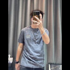 Short-sleeved T-shirt Men 2024 Summer New Mens Round Neck Cartoon Printing Half-sleeved Cotton T-shirt Pure Cotton Top Handsome Young Mens Clothing