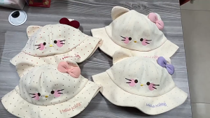 Cotton Baby Bucket Hat Breathable Cute Girl Cat Bowknot Fisherman Sun Cap Outdoor Topi Bayi