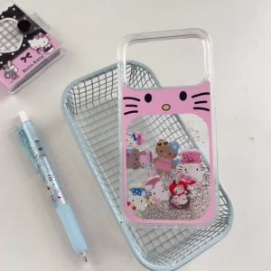 Sanrio | Korea INS Cartoon Quicksand Glitter Hello Kitty Phone Case For iphone 17 16 15 14 Pro Max 13 Shockproof Protective Clear Cover