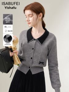 isabufei | Slim Fit Retro Style Embroidery Collar Pure Color Sweater