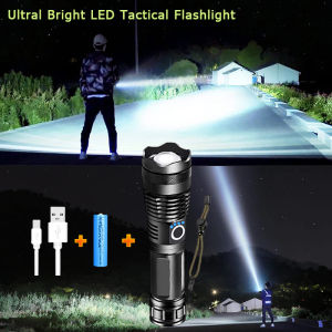 Outdoor camping light XHP50 LED flashlight USB charging Zoom flashlight floodlight