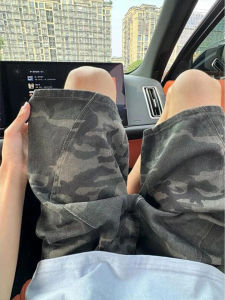 Quần Short Denim Kẻ Sọc American Retro Cho Nam Mùa Hè Ngoài Trời Quần Áo Bảo Hộ Lao Động Quần Dài Đến Đầu Gối Quần Dài Năm Điểm