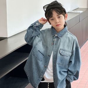 Boys Long Sleeve Denim Shirt Childrens Clothing Spring Autumn Casual Cotton Polyester Blend Outerwear Korean Style Boys Shirt