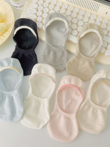 ฤดูร้อน บางสีบริสุทธิ์ ผ้าฝ้าย ถุงเท้าเรือที่มองไม่เห็นสําหรับผู้หญิงรองเท้าส้นสูงกันลื่นถุงเท้าสั้นบ้านสบาย ระบายอากาศได้ดี