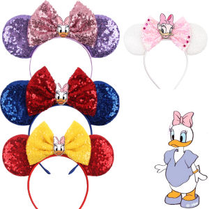 Disney Daisy Duck Ear Headband for Adults Donald Duck Hairbands Girls Kids Headwear Women Mickey Mouse Ears Bow Hair Accessories