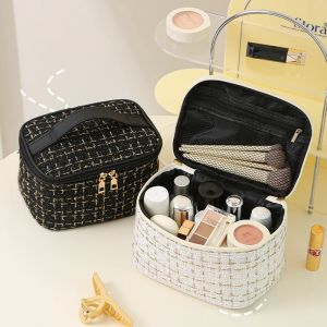 MELEDE Makeup Cosmetic Bag Tweed Toiletry Bag Portable Travel Makeup Case Toiletry Makeup Organizer