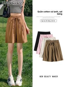 JIANGLU | Quần short cotton lanh mỏng cạp cao Ice Silk dáng rộng phong cách Nhật Bản thường ngày làm việc quần ống rộng thoải mái