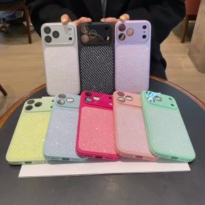 Luxury Glitter Diamond Grid Shiny Rhinestone Phone Case For iPhone 17 16 15 14 13 Pro Max Full Lens Protection Shockproof Cover