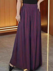 กางเกงขายาวทรงหลวมเอวสูงสำหรับผู้หญิง สไตล์ทำงาน ฤดูใบไม้ผลิ 2025 กางเกงขายาวทรงหลวมสีพื้นสไตล์ใหม่