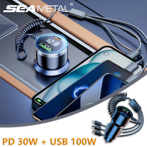SEAMETAL 230W Car Charger With 3 In 1 Fast Charging Cable PD Type C QC3.0 USB C Car Phone Charger For Samsung Iphone Xiaomi