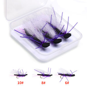 Bimoo 3pcs #6 #8 #10 White Purple Chubby Chernobyl Fly Floating Foam Topwater Grasshopper Dry Fly Trout Bass Fishing Lures Baits