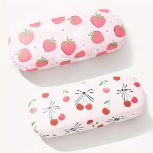 Pink strawberry glasses case with cherry print design style for girls storage and portable glasses case