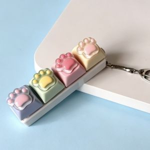 Silicone Cat Paw Keychain Four Button Decompression Pressable Cute Pendant Portable Relax Toy For Daily Stress Relief And Bag