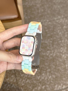 Apple Watch S11/10 Candy Resin Bracelet iWatch8 Colorful Breathable Womens Dopaamine Rainbow Strap Cute Summer Accessory