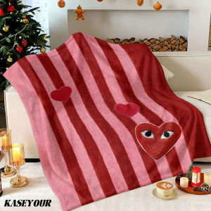 Beast Kingdom | Red Stripes Hearts Winter Summer Flannel Blanket Throw Fleece Soft Fuzzy Plush Cozy Fleece Blankets for Sofa Ideal Gifts