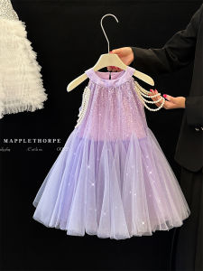 Girls Summer Purple Skirt Dress Sparkling Sequin Heavy Work Childrens Birthday Party Small Gift Dress Princess Dress