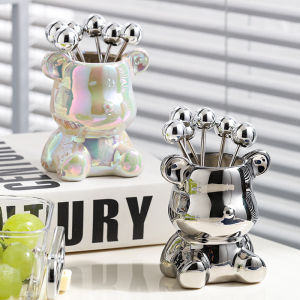 Accessible Luxury Fruit Fork Tableware Stainless Steel Cute Creative Storage Tank Household Knife Fork Fruit Toothpick Fork Storage Set