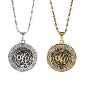 Stainless Steel Rhinestone Akrho AKP Pendant Necklace