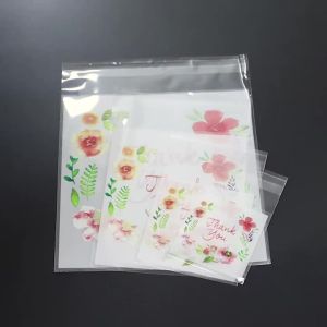 100pcs Transparent Ziplock Bag Multi Sizes Thank You Flower Print Plastic Bags Jewelry Retail Food Storage DIY Packaging Pouches