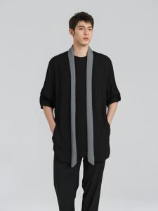 Plus Size Overweight Man Long Sleeves Outer Match No Buckle Cardigan Fat Guy Knitwear Cloak Vest Coat Thin 150.00kg