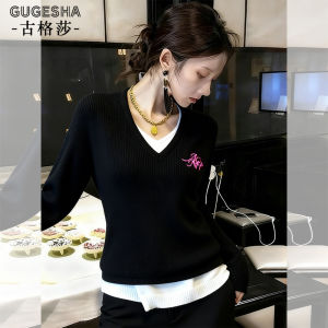 Korean Style Loose Casual Lazy Style Knitted Sweater Womens Autumn New Style Versatile Slimming Long Sleeve V-Neck Sweater
