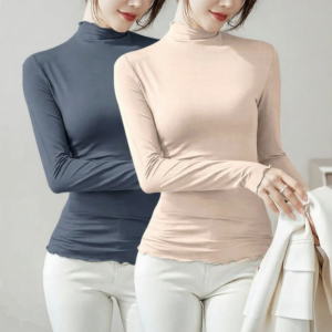 Lieoyuarn | Ribbed Edge Turtleneck Long Sleeve Tee