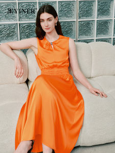 Summer New Elegant Knot Round Collar Mulberry Silk Dress