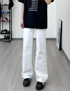 Cleanfit Retro Basic White Mens Jeans Straight Leg Micro Flared Slimming Pants American High Street Style mid Waist Long Trousers