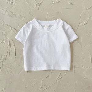 2026 Summer Baby T-shirt 1M-3T Solid Color Infant Girls White Tee Loose Thin Comfortable Toddler Cothes Boys Tops
