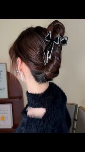 Jepit Rambut Korea Logam 10.5cm Shiny Rhinestone Double Layer Bow Hair Claw Clips HAVP001