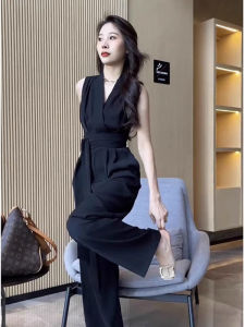 Elegant Fashion High-Waisted Celebrity Style Tied Jumpsuit Trousers
