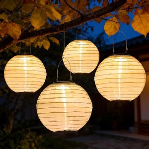 Solar Lanterns Outdoor Weatherproof – Pack of 4 20 Cm Solar LED Lantern Nylon Hanging Solar Powered Garden Lantern Lighting for