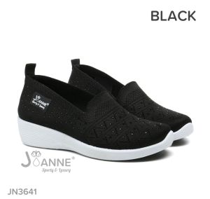 JN3641 JOANNE HIGHSOLE SLIP ON SHOES TINGGI TAPAK 4cm KANVAS RAJUT ELASTIS