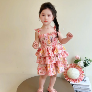 [PRINCESS KESLI] 2-11 Tahun Gaun anak perempuan musim panas rok suspender bunga anak-anak 2025 gaya baru gadis kecil rok kue segar kecil gaun musim panas bayi perempuan modis rok pantai tepi laut yang bergaya