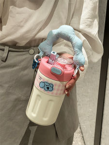 Large Capacity Stainless Steel Insulated Water Bottle Womens New 2024 Stylish Coffee Accompanying Cup with Straw Cute Style