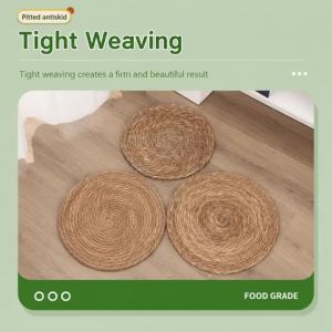 Defined Deco Woven Placemats Set of 1-4 Round Rattan Placemats Natural Hand Hyacinth Placemats for Dining TableHomeWedding
