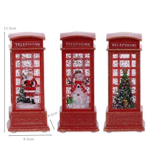 1pc Christmas Decorations Resin Wind Light With Water & Crystal Design Featuring Santa Claus & Telephone Booth Pattern Great A