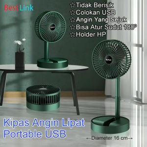 Kipas Angin Meja Lipat Protabel Tenaga USB & Baterai Cas / Kipas Angin Protabell model Meja Putar 180°