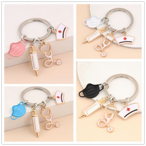 Nurse Doctor Mask Keychain Medical Paramedic Syringe Stethoscope Keychain