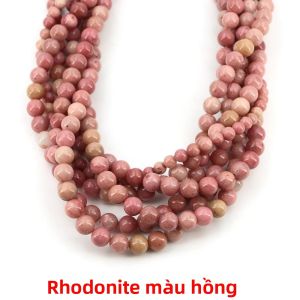 Hạt Đá Rhodonite Hồng Trơn Nhẵn Hình Tròn 6mm/8mm/10mm Chuỗi Rời 15 Inch Nguyên Liệu Làm Đồ Trang Sức Đá Cho Vòng Tay Vòng Cổ Mặt Dây Chuyền